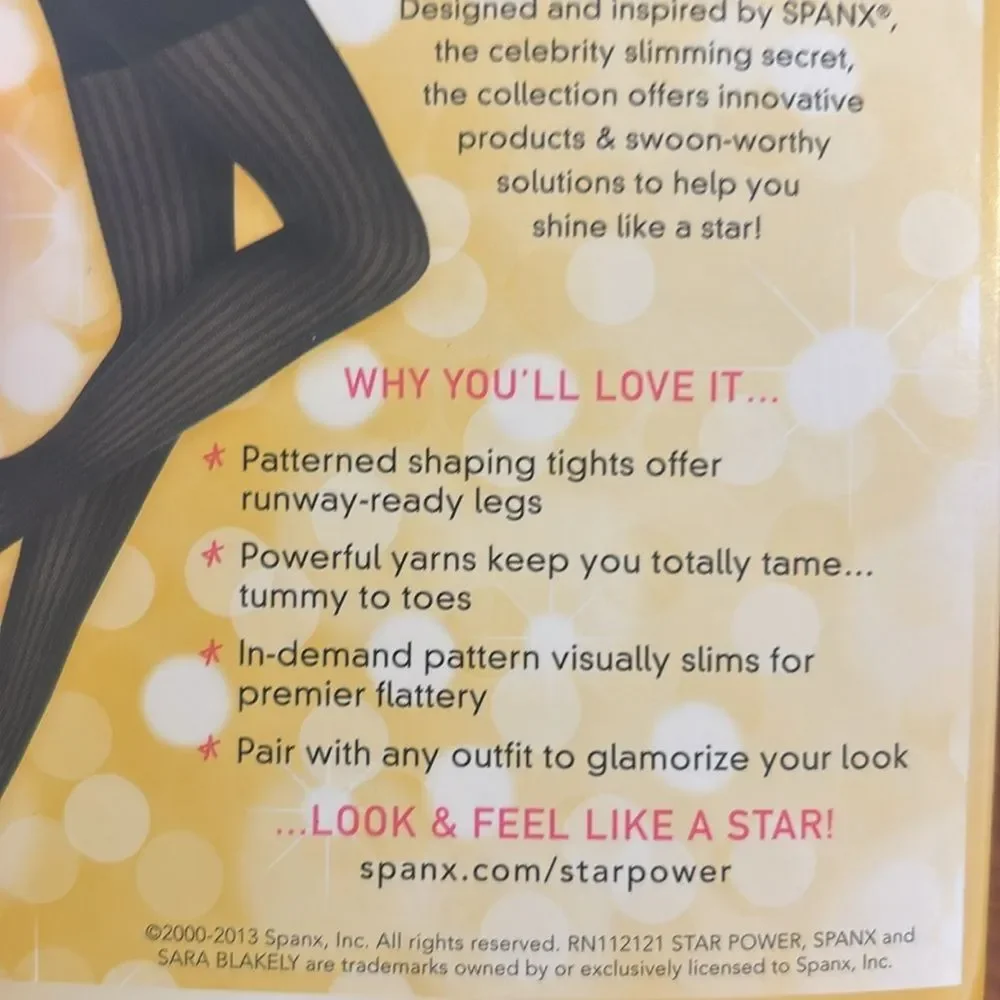 NEW Star Power by Spanx Center Stage Black Ribbed Row Tights Size C 1699